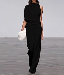 billiga -Byxdress Prom Klänningar Minimalistisk Klänning Bröllopsgäst Fest Klänningar Golvlängd Ärmlös En Axel Stretch Tyg med Sleek Enfärgad 2025