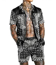 economico -Per uomo Grafico Piante Tropicali 2 pezzi Set di camicie Camicia hawaiana estiva Manica Corta Pantaloni corti Collo ripiegato Moda Hawaiano Designer All'aperto Vacanza Casuale Stampa 3D Bottonato