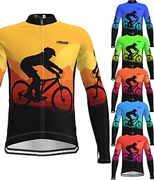 cheap -21Grams Men's Cycling Jersey Long Sleeve Bike Top with 3 Rear Pockets Mountain Bike MTB Road Bike Cycling Breathable Quick Dry Moisture Wicking Reflective Strips Green Yellow Sky Blue Graphic