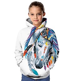 economico -Da ragazza 3D Cavallo Felpa con cappuccio Manica lunga Stampa 3D Autunno Inverno Attivo Bambino 3-12 anni Esterno Giornaliero