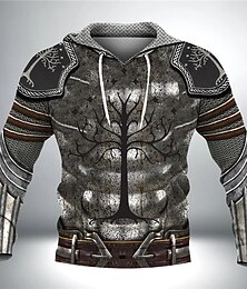 baratos -Homens Moletom Moletom com capuz moletom com capuz leve Preto e Branco Vermelho Marron Verde Cinza Claro Com Capuz Gráfico Tribal Armadura Cordões Imprimir Casual Diário Feriado Impressão 3D Roupa de