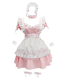 cheap -Lolita Maid Uniforms Lolita Cute Dress Women's Japanese Cosplay Costumes Light Pink / Red / Light Blue Solid Color Short Sleeve Short / Mini / Apron / Apron
