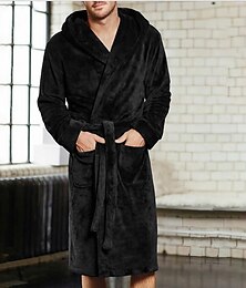 abordables -Hombre Talla Grande Pijamas Túnica Albornoces Pijama Color puro Cálido Felpa Hogar Cama Vellón Franela Templado Manga Larga Sudadera Invierno Otoño Negro Rojo
