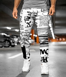 cheap -Men's Sweatpants Joggers Trousers Drawstring Side Pockets Elastic Waist Graphic Letter Outdoor Sports Full Length Casual Daily Designer Casual / Sporty Black / White Micro-elastic