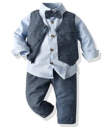 ieftine -3 Piese Costum Cavaler Inele Băieți Copii Costum Costum formal Costum și blazer Set de îmbrăcăminte Oficial Petrecere De Bază Blând Culoare solidă Funde Roz Îmbujorat Albastru Deschis Bumbac