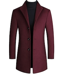 abordables -Hombre Abrigo de invierno Abrigo de lana Sobretodo chaqueta Oficina Negocio Invierno Lana Resistente al Viento Templado Ropa de calle Ropa Oficina / Negocios Color sólido Bolsillo Escote Chino Recto