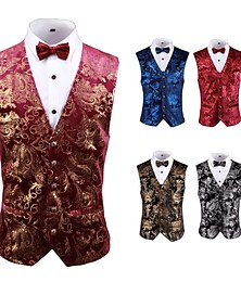 economico -Per uomo Gilet Matrimonio Esterno Strada Attività commerciale Streetwear Lavoro Autunno Tasche Poliestere Traspirante Floreale Monopetto A V Standard Argento Rosso Blu Fucsia Gilet