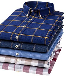 levne -Pánské Košile k obleku Košile s knoflíkem Košile s límečkem Oxford košile A B F Dlouhý rukáv Skotská kostka Celý rok Svatební Ležérní Oblečení