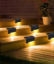 abordables -4 Uds luces solares de paso al aire libre led luces de escalera de cubierta impermeable led para valla de jardín paso barandilla escaleras patio camino luz de vacaciones