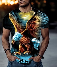 baratos -Camiseta masculina águia animal gola redonda manga curta blusas com estampa de rua roupas esportivas moda casual confortável azul verão primavera camisetas gráficas