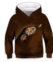 cheap -Kids Boys' Hoodie Long Sleeve Brown 3D Print Cat Animal Pocket Daily Indoor Outdoor Active Fashion Daily Sports 3-12 Years