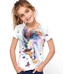 halpa -Tyttöjen 3D Eläin Hevonen T-paita Lyhythihainen 3D-tulostus Kesä Kevät Aktiivinen Muoti söpö tyyli Polyesteri Lapset 3-12 vuotta ulko- Päivittäin Sisällä Normaali