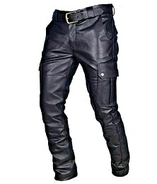 economico -Per uomo Pantaloni Pantaloni in ecopelle Pantaloni casual Multi tasca Tinta unica Discoteca Abbigliamento di strada Di tendenza Nero Rosso