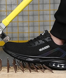 ieftine -Bărbați Adidași Pantofi cu vârf de oțel Pantofi Siguranță Sportiv Casual Birou și carieră Tăiați volantul Dantelat Negru Vară Primăvară