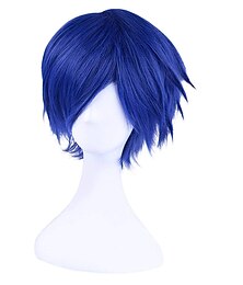 economico -parrucca cosplay parrucca ondulata con riga centrale parrucca sintetica blu scuro parrucca blu da carnevale maschile