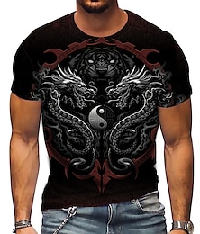 cheap -Chinese New Year Dragon And Tiger Mens Graphic Shirt Tee Gossip Crew Neck Black 3D Print Outdoor Street Short Sleeve Clothing Apparel Sports Fashion Sportswear Casual Summer Dragons Tribal Festival Co