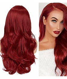 economico -parrucche rosse per le donne parrucca sintetica onda parte centrale parrucca lunga parrucca cosplay da donna di media lunghezza rosa rosso blu nero ombre parrucca