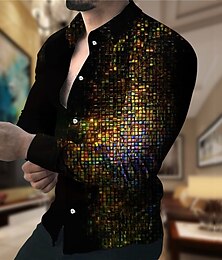 billiga -Herr Färgblock Geometriska mönster Skjorta Långärmad Mode Designer Ledigt Utomhus Semester Dagligen Vår & sommar Krage 3D-utskrift Button-Down Svart Gul Purpur Grön