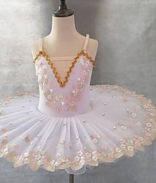 cheap -Ballet Tutu Dress Kids' Dancewear Crystal Lace Printing Embroidery Girls' Training Performance Sleeveless High Elastane Lace Tulle