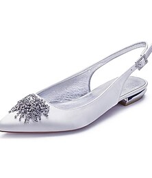 cheap -Women's Wedding Shoes Comfort Shoes Bridal Shoes Rhinestone Slingback Heel Pointed Toe Elegant Satin Buckle Black White Ivory