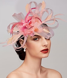 cheap -Elegant Fascinator Hats Net Mesh Tulle Headpiece Clip Headband with Feather Flower Floral  Kentucky Derby Wedding Tea Party Horse Race Church Cocktail Vintage for Women