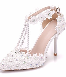 Χαμηλού Κόστους -Γυναικεία Γαμήλια παπούτσια Νυφικά Παπούτσια Δαντέλα Ψηλοτάκουνο Μυτερή Μύτη Λουράκι αστραγάλου Λευκό Κίτρινο Ροζ