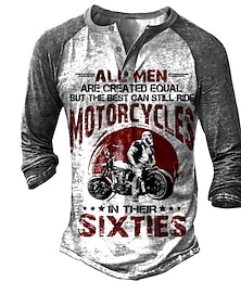 cheap -T shirt Tee Henley Shirt Graphic Prints Motorcycle Henley Clothing Apparel Outdoor Casual Long Sleeve Button-Down Print Stylish Lightweight Vintage Sixties Grey And White