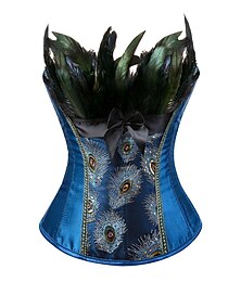 cheap -Women's Corsets Halloween Party & Evening Club Comfortable Overbust Corset Backless Tummy Control Embroidery Stripe Lace Up Spandex  All Seasons Black Blue / Bow / Bow