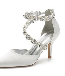 abordables -Mujer Zapatos de boda Escarpines Zapatos brillantes y brillantes Zapatos brillantes Zapatos de novia Cristal Tacón alto Dedo Puntiagudo Elegante Satén Cremallera Plata Negro Blanco
