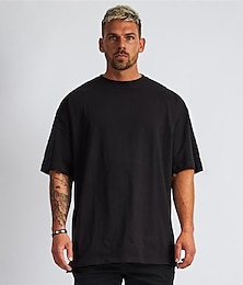 billige -Herre T-shirt Oversized skjorte Vanlig Rund hals Afslappet Ferie Kortærmet Tøj Sport Mode Letvægt Muskel