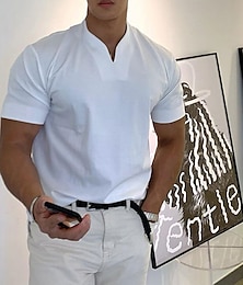 お買い得  -男性用 Tシャツ 平織り Ｖネック カジュアル 祝日 半袖 衣類 スポーツ ファッション ライトウェイト 筋