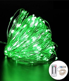 رخيصةأون -أضواء LED خضراء لحفلات الزفاف الأنيقة في عيد القديس باتريك، 8 أوضاع، 5 م - 20 م USB، سلك نحاسي فضي مقاوم للماء، مع جهاز تحكم عن بعد، لتزيين المنزل