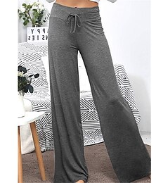 cheap -Women's Loungewear Pants Nighty 1 PCS Pure Color Fashion Simple Comfort Home Daily Vacation Cotton Breathable Long Pant Elastic Waist Basic Summer Spring Black Wine