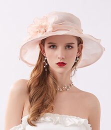 cheap -Hats Organza Sun Hat Tea Party Kentucky Derby Melbourne Cup Wedding With Appliques Headpiece Headwear