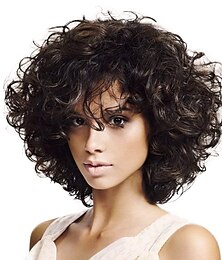 economico -parrucche corte ricci afro per le donne nere parrucca di capelli ricci crespi parrucca piena sintetica di modo naturale per le donne afroamericane per la festa quotidiana con rete per parrucca