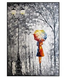 olcso -olajfestmény kézzel készített, kézzel festett falművészet modern nő esernyőt tart az esőben táj lakberendezési dekoráció hengerelt vászon nincs keret kifeszítve