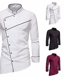 economico -camicie da smoking da uomo camicia tinta unita colletto in piedi partito casual manica lunga top retrò vino bianco nero / camicie estive / matrimonio