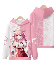 abordables -Genshin Impact Yae Miko Sweat à capuche Anime Dessin Animé Animé 3D 3D Harajuku Art graphique Pour Couple Homme Femme Adulte Rentrée scolaire Impression 3D