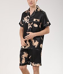 economico -Per uomo Raso e seta Pigiami Set pigiama Pigiama di seta 2 pezzi Animali Colore puro Di tendenza Informale Raso Interni Da letto Seta sintetica Poliestere Bavero Manica corta Pantaloncini Di base