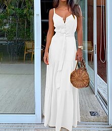 abordables -Femmes Robe Maxi Robe maxi Robe Blanche Robe de remise des diplômes Robe d'été Élégant Moderne Mariage Soirée Quotidien Mince Couleur Unie Sans manches Bretelles spaghetti Blanche Jaune Rouge Bleu