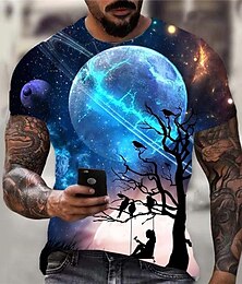cheap -Tree Casual Mens 3D Shirt For Festival | Purple Summer Cotton | Men'S Tee Graphic Galaxy Crew Neck Blue Royal Black 3D Print Daily Sports Short Sleeve Clothing Apparel