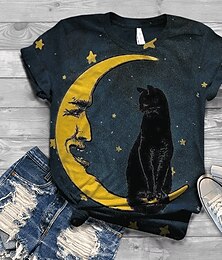 abordables -t-shirt femme streetwear preppy imprimé chat manches courtes hauts réguliers col rond sortie week-end bleu marine bleu orange vert bleu paon été printemps