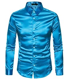 billige -Herre Jakkesætsskjorter Button Up skjorte Skjorte med krave Bal skjorte Silkeskjorte i satin Flåde Sort Hvid Langærmet Vanlig Krave Bryllup Fest Tøj