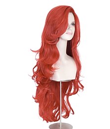 economico -parrucca sintetica parrucca ondulata asimmetrica fatta a macchina capelli sintetici rossi molto lunghi cosplay femminile moda morbida rosso / da indossare ogni giorno / festa / sera / parrucche di