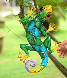 voordelige -outdoor metalen decoratie, gekko beeldje, hangende gekko kunst aan de muur ornamenten hagedis muur sculpturen & standbeelden decoratie voor huis tuin boerderij veranda patio gazon hek achtertuin