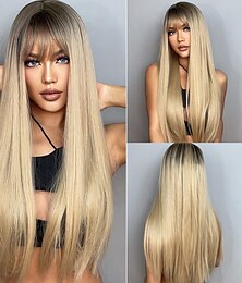 economico -haircube cosplay lungo rettilineo oro/rosso vino/nero parrucche sintetiche con frangetta per le donne african american lolita festa quotidiana fibra resistente al calore parrucche per feste di natale