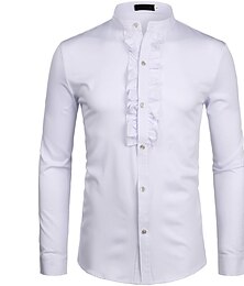 abordables -Homme Chemise de bal Chemises de smoking Noir Blanche manche longue Couleur Pleine Mao Eté Printemps Soirée Extérieur Vêtement Tenue Bouton bas