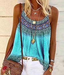 abordables -Camiseta sin mangas para mujer talla grande camisón tops de verano boho geométrico sin mangas tirantes vacaciones playa amarillo rosa azul púrpura
