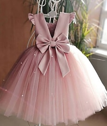 cheap -A-Line Knee Length Flower Girl Dress First Communion Girls Cute Prom Dress Satin with Bow(s) Tutu Fit 3-16 Years