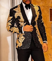 cheap -Black Gold/Red/Blue Men's Prom Suits Sequin Party Tuxedos Suits Prom Disco Sparkly Suits 2 Piece Leaf Shawl Collar Tailored Fit Single Breasted One-button 2024